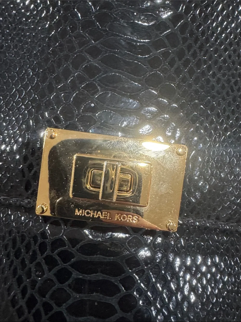 Michael Kors Black Snake-Embossed Shoulder Bag with Gold Chain